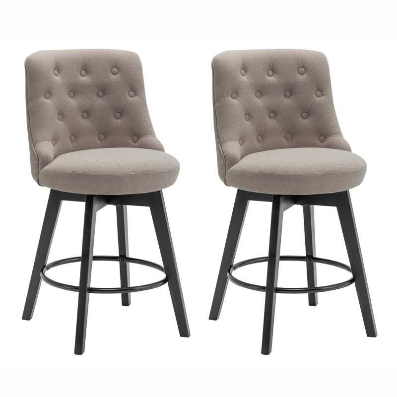 Swivel Upholstered 26'' Counter Stool Wood Leg, Taupe