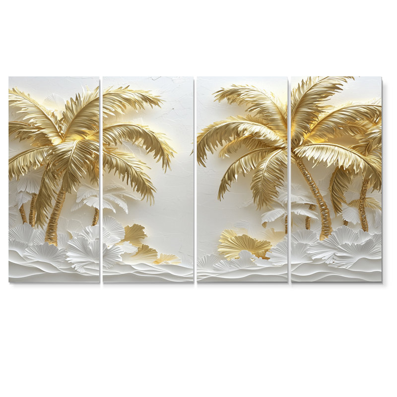Palme dorée crème sur chaque II - crème décorative murale arbres - art mural traditionnel, H 32 po x l 64 po, 4