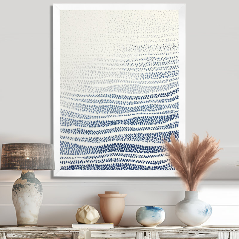 «Blue and Beige Oceanic Seaweed» - art mural côtier, impression sur toile bleu côtier, H 32 po x l 16 po, Blanc
