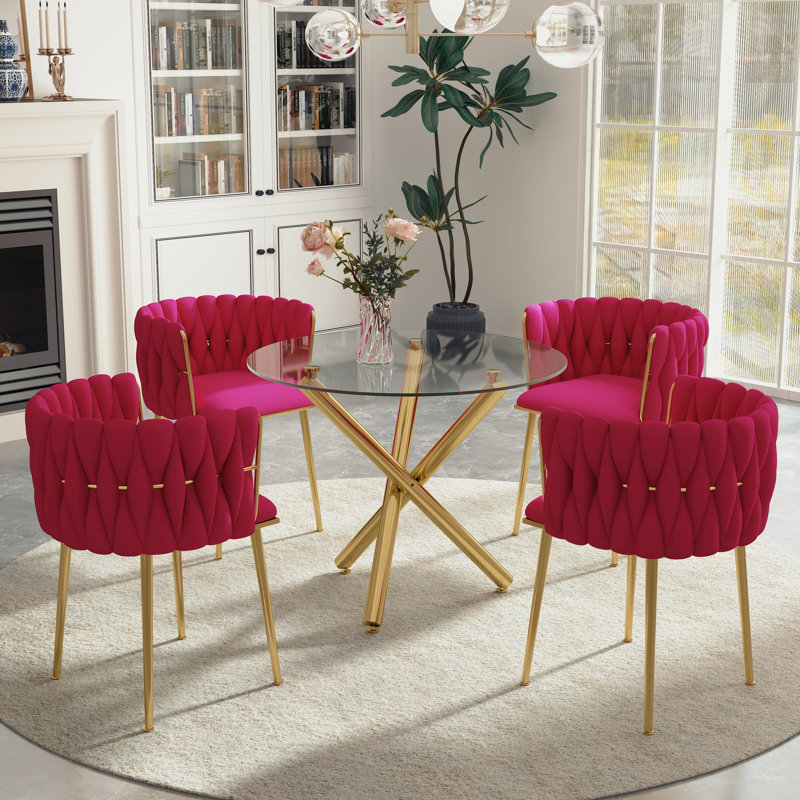 Ensemble de salle à manger Raykwan, H 29,5 po x L 36 po x l 36 po, Rose rouge, Or