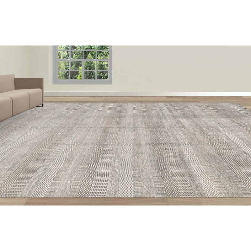 Tapis gris anthracite et turquoise noué à la main de haute qualité