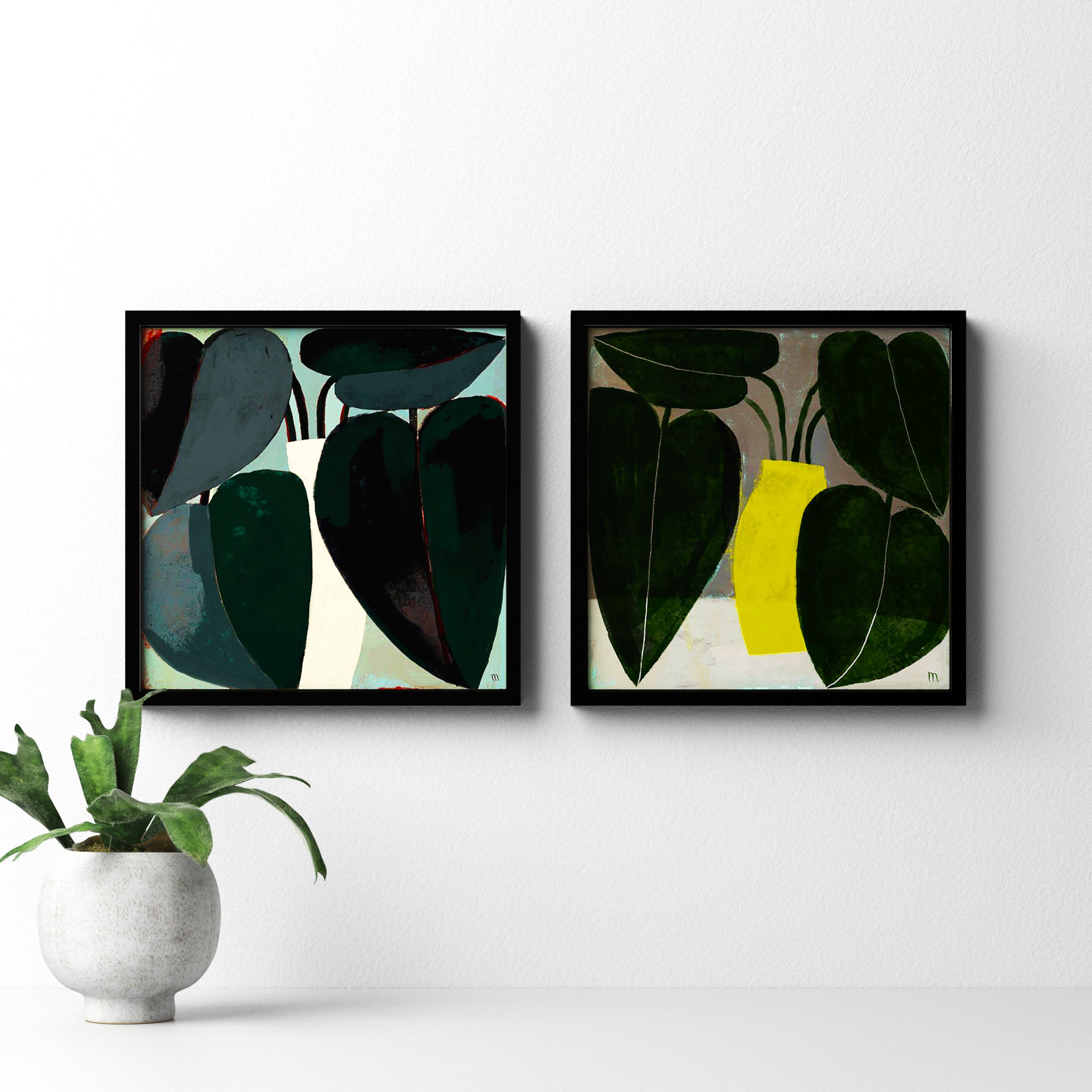 Plant Set Of 2 by Studiom, Black, 16" H x 16" W