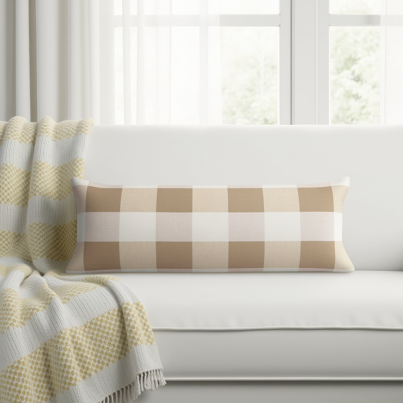 Margaux Checkered Lumbar Throw Pillow, Polyester/Polyfil