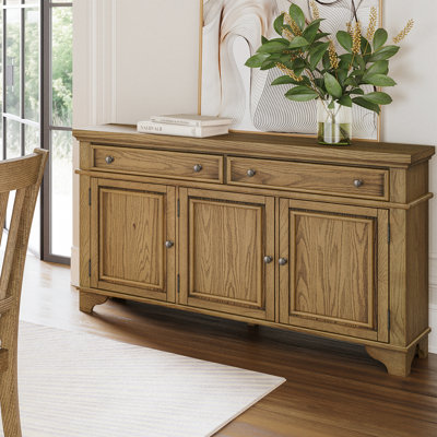 Ahner 60" Modern Transitional Three Door Sideboard Storage Cabinet - Light Brown