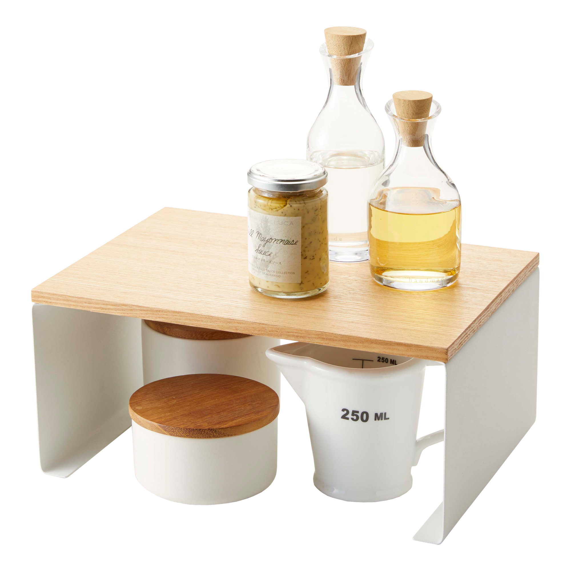 Tosca Yamazaki Home Wood-Top Stackable Kitchen Rack, Modern Counter Shelf Organizer, 5.7" H x 12" W x 8.7" D