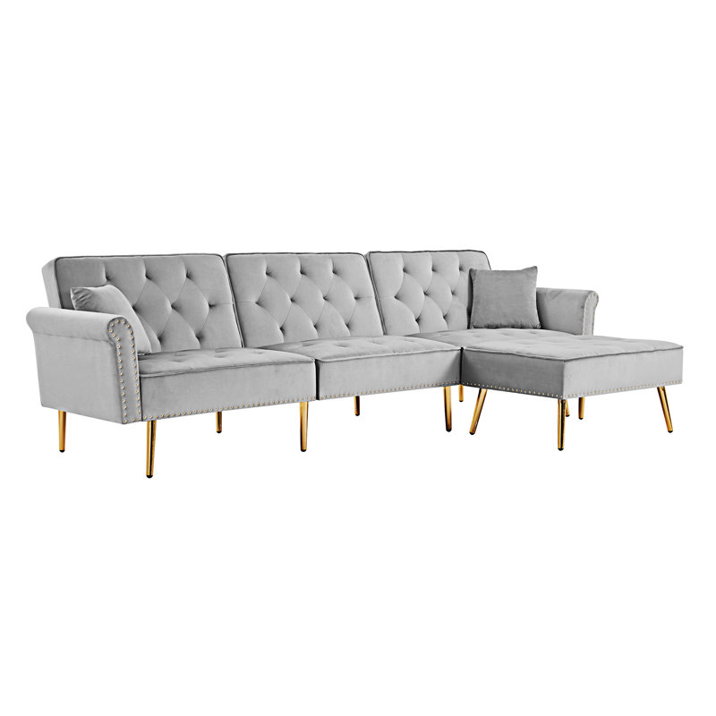 Canapé-lit modulaire réversible en velours Modern, Gris clair
