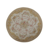 Hand-Knotted High-Quality Ivory and Green Round Area Rug