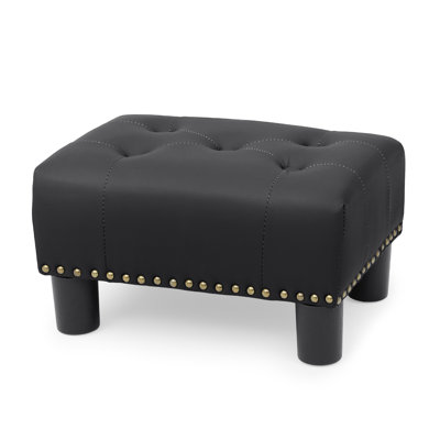 Engelsman Upholstered Ottoman Bench, PU Leather Button Tufted Ottoman Footrest Stool for Living Room