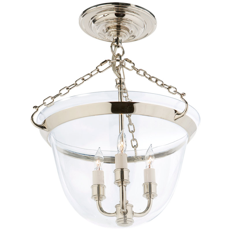 Chapman & Myers Country Semi-Flush Bell Jar Lantern, Polished Nickel