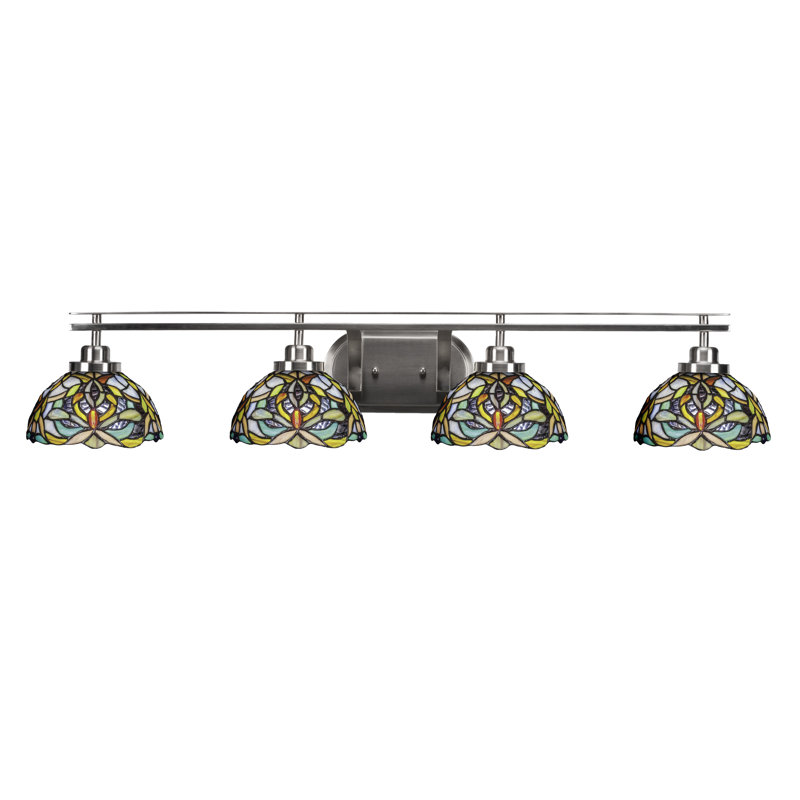 Barre d'éclairage de salle de bain 4 lumières Lundeen avec verre d'art kaléidoscope 7 po, Nickel brossé