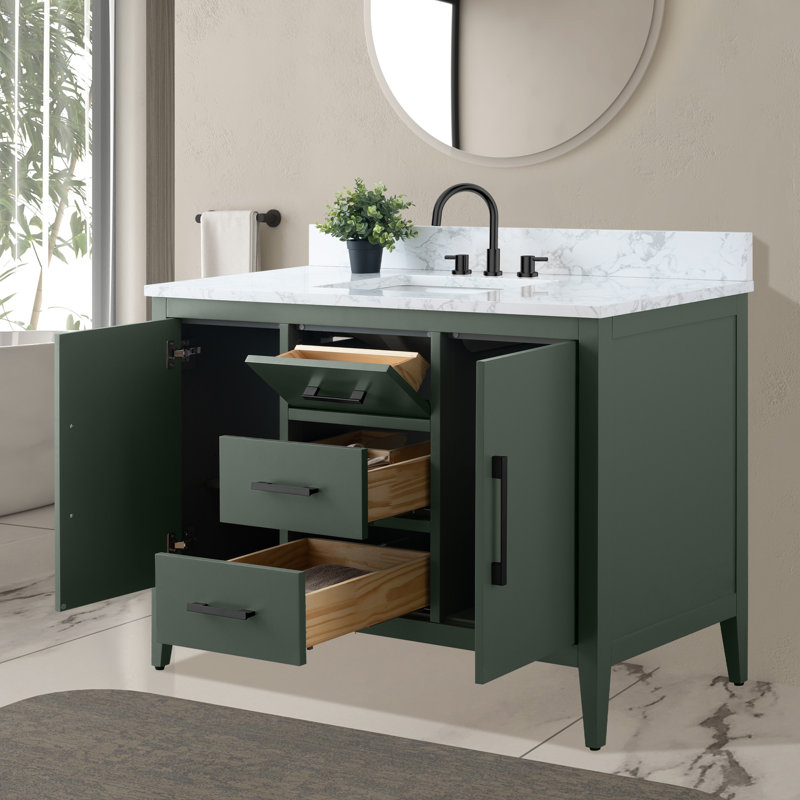 Chambery 48" Single Sink Bathroom Vanity with Engineered Marble Top, Vintage Green, Matte Black