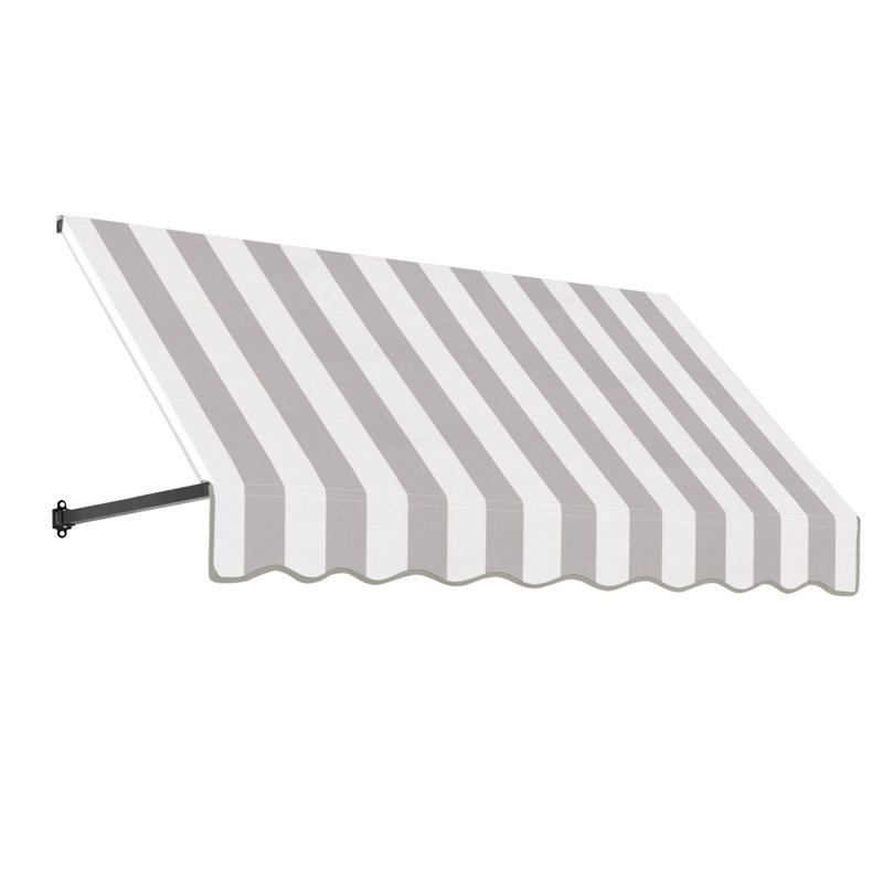 Auvent fixe en tissu acrylique rétro Awntech Dallas, H 16 po x l 64,5 po x P 30 po, Rayures grises et blanches