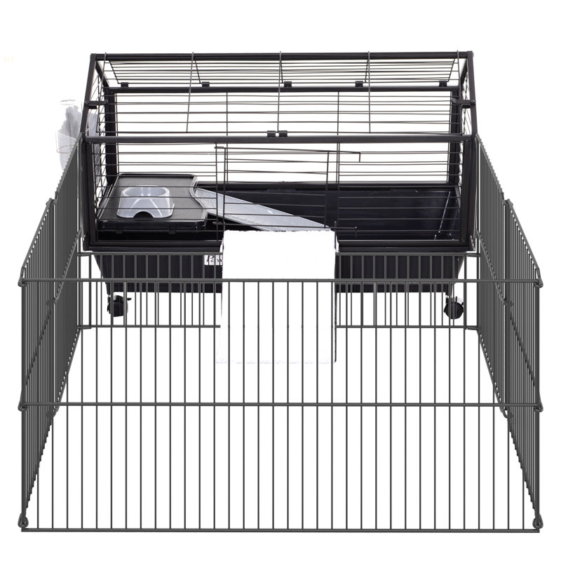 Small Animal Playpen Cage W/ Rolling Caster, Water Bottle, 35" L