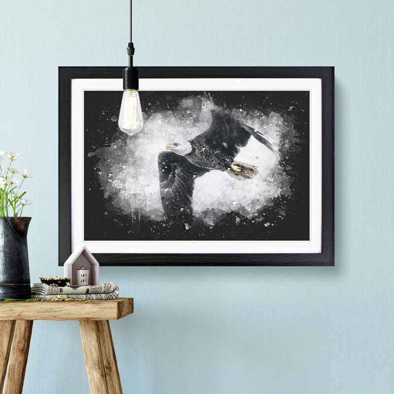 Bald Eagle High In The Sky - Single Picture Frame Print on MDF, Black Framed, 33cm H x 45cm W x 2cm D