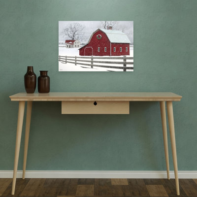 «Snowy Farmstead Abstract Contemporary Winter Architecture», reproduction d'art mural