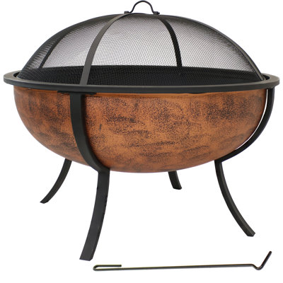 Jaramillo 32" Round Wood-Burning Copper Finish Steel Fire Pit Bowl with Spark Screen