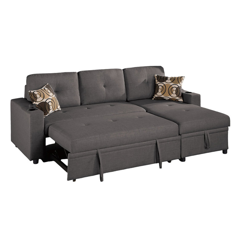 Modern L-shaped Sectional, Solid Wood + Plywood, Cup Holders, Storage Ash Black Convertible 4 Seat, Reversible Chaise With & Pillows