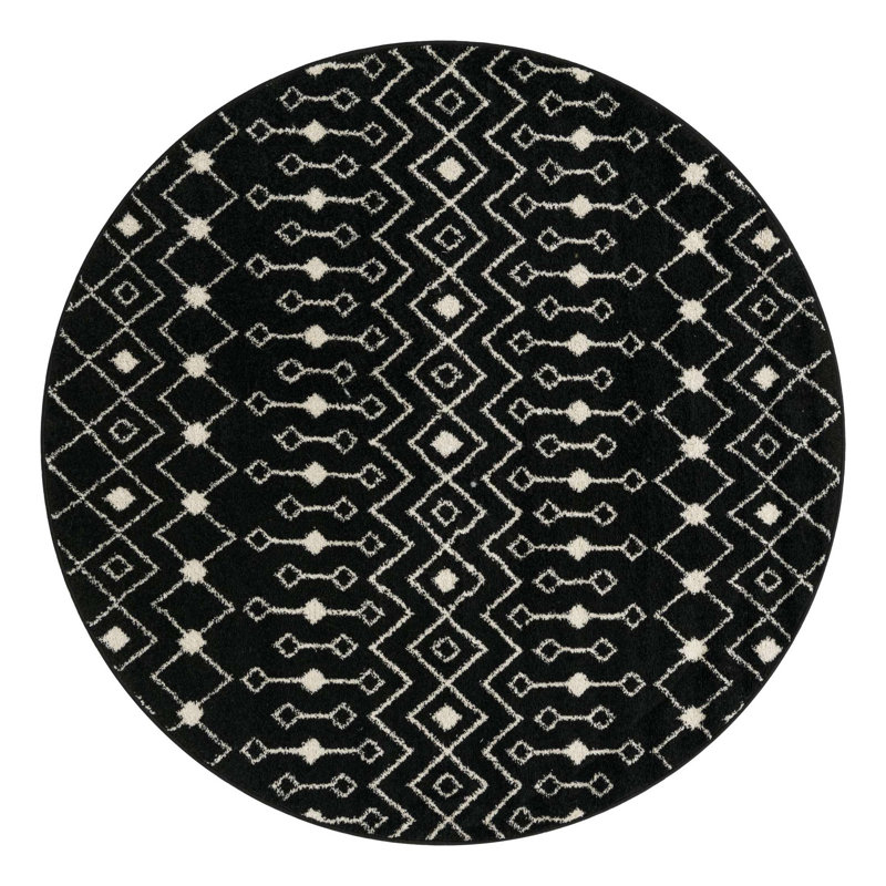 Somerville Geometric Indoor Rug, Round 6'1", White/Black