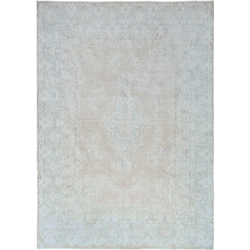 High-Quality Hand-Knotted Rose And Light Blue Area Rug