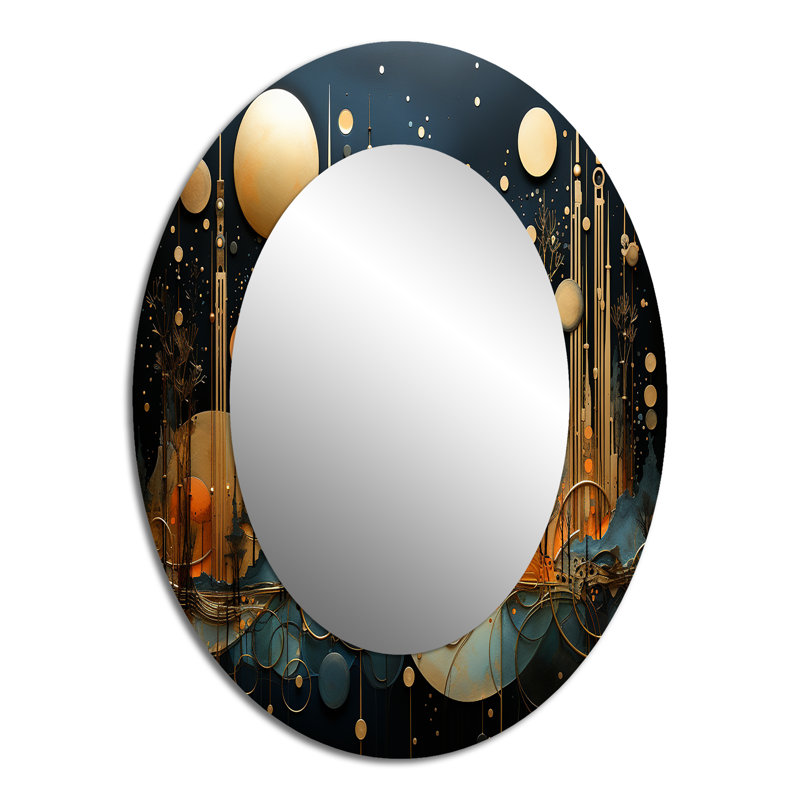 Collage Constellations I - Abstract Oval Decorative Mirror On Metal, 40" x 30"