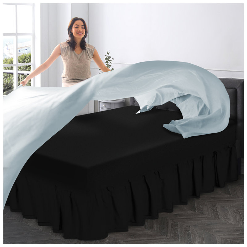 Premium Cotton Blend Plain Dyed Valance Sheet | Soft Durable and Breathable Luxury Bed Sheet for Ultimate Comfort, Black