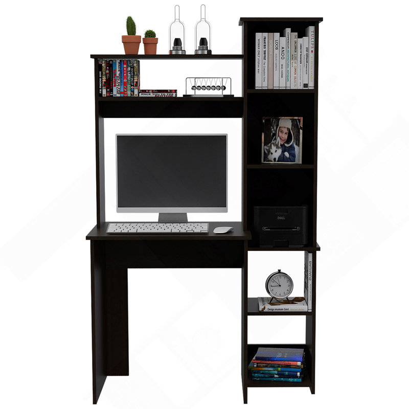 Bureau, cinq tablettes, deux tablettes supérieures, noir, Noir