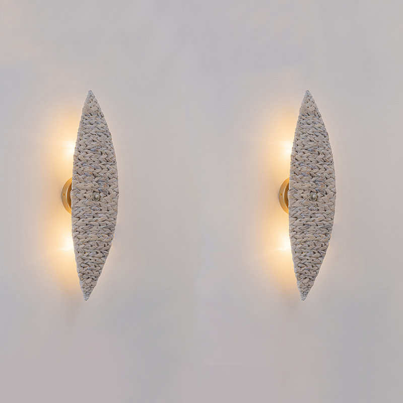 2-light Modern Coastal Natural Rattan Sconce (2 Pack), Whitewashed
