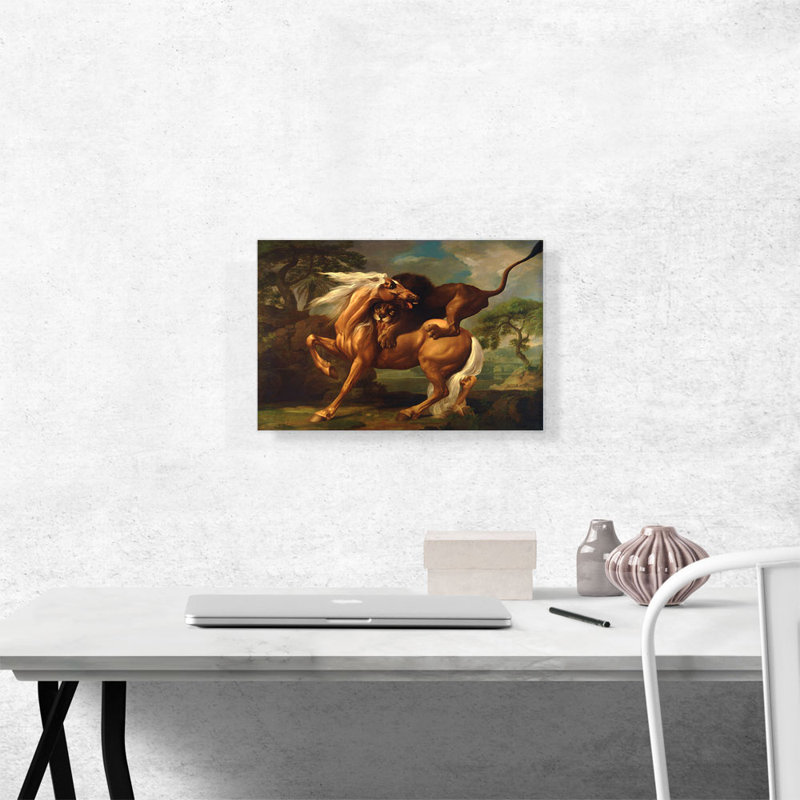 «A Lion Attacking a Horse 1762» par George Stubbs, reproduction d'art sur toile tendue, H 12 po x l 18 po x 1,5 po
