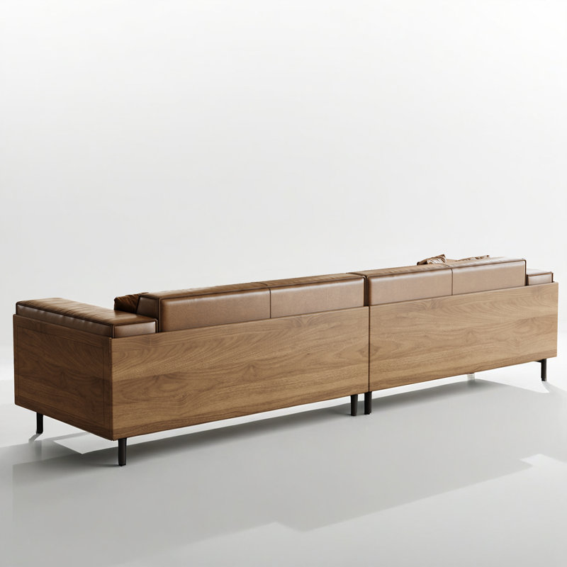 111.8'' Mid Century Modern 4 Seat Leather Sofa With Wide Armrests