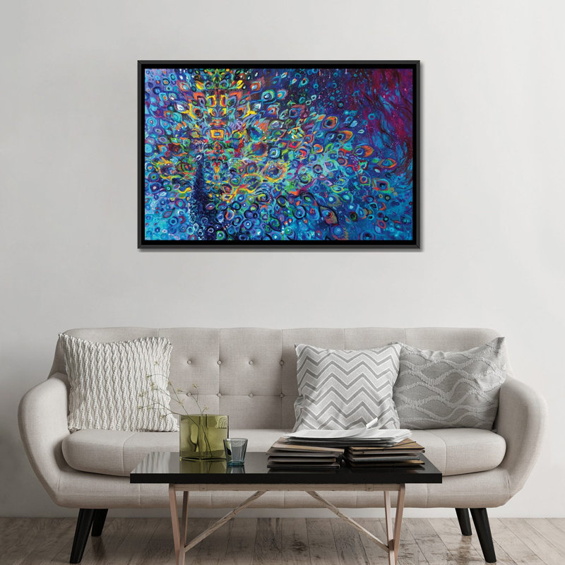 «Blue Avian» par Iris Scott - impression sur toile tendue, H 18 po x l 26 po x p 1,5 po, Toile avec cadre noir, Pas de tapis