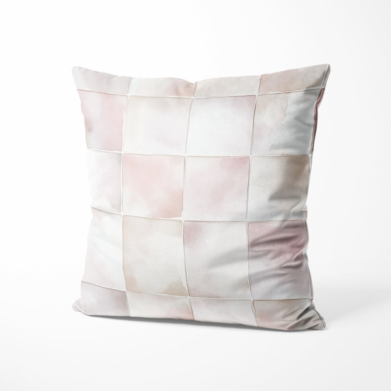 Coussin décoratif moderne à motif quadrillé rose et blanc, H 20 po x l 20 po