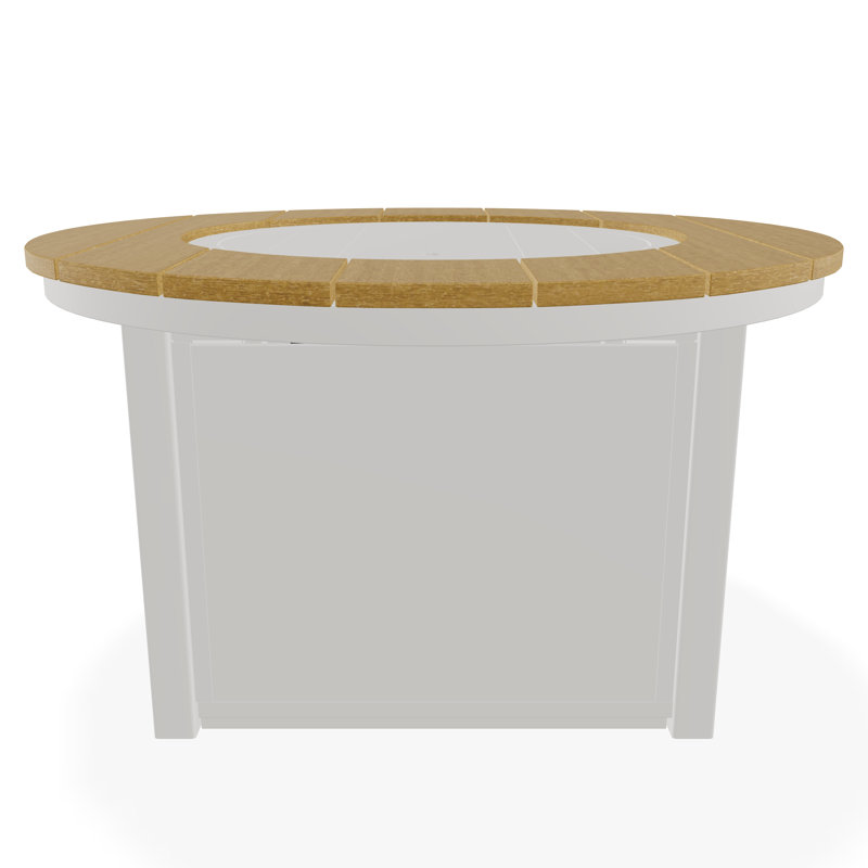 42" Round Rustic Polymer Fire Table with Propane Shelf, Snow/Laguna