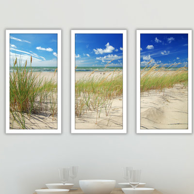 « herbe sable, plage », ensemble de 3 reproductions de photos encadrées