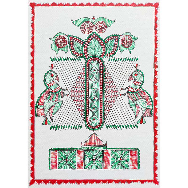 Beaux oiseaux de Madhubani | Acrylique sur papier Brustro | Par Saral Panchal