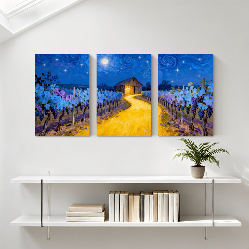 «Abstract Starry Night Vineyard Pathway», ensemble de 3 impressions sur toile, 18" H x 36" W