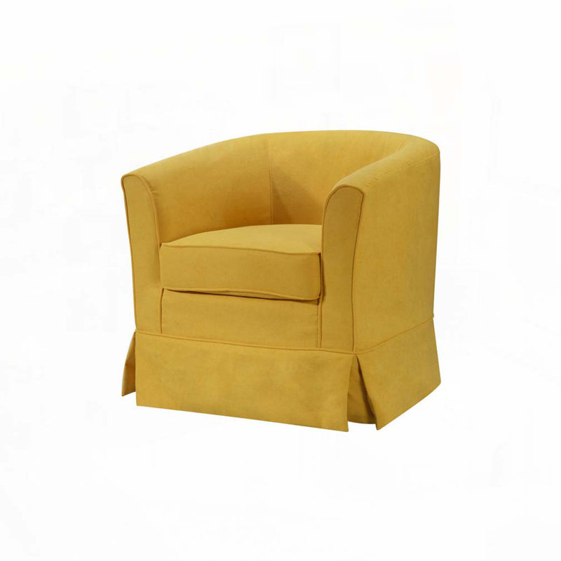 Fauteuil demi-tonneau pivotant en tissu tissé Falahee, Tissu jaune