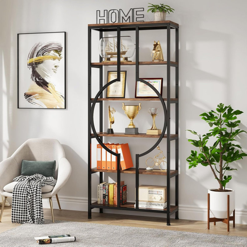 70.87" Tall Industrial Bookshelf, 6-Tier Vintage Brown Bookcase Open Shelvesfor Apartment, Office & Living Room