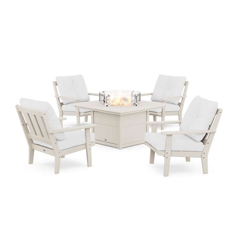 Oxford 5 Piece Multiple Chairs Seating Group with Cushions, Teak, Dune Burlap