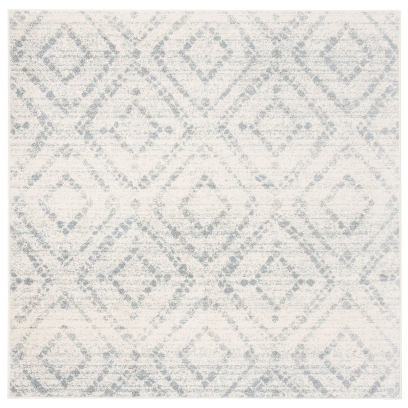 Moroccan Area Rug, Ivory/Green, Square 183 cm