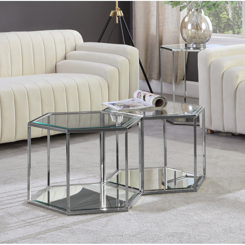 Sei Floor Shelf Coffee Table with Storage, Chrome