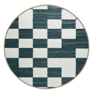 Machine Washable Checkered Beige Area Rug