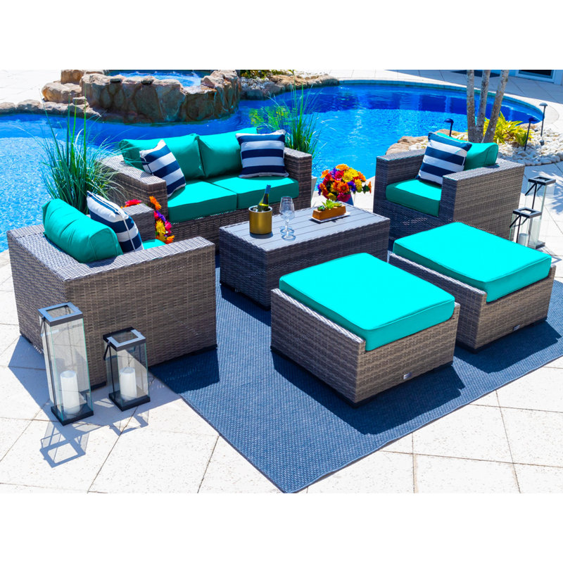 Sorrento 6 - Person Patio Conversation Set with Cushions, Canvas Aruba Sunbrella® Canvas