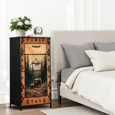 Dresser for Bedroom Dresser for Closet Bears Mountain Forest Landscape Vintage Rustic Frame Warm Earth Tones Dressers &amp; Chests of Drawers Fabric Closet Organizers and Storage with 4 Drawers Storage Bins