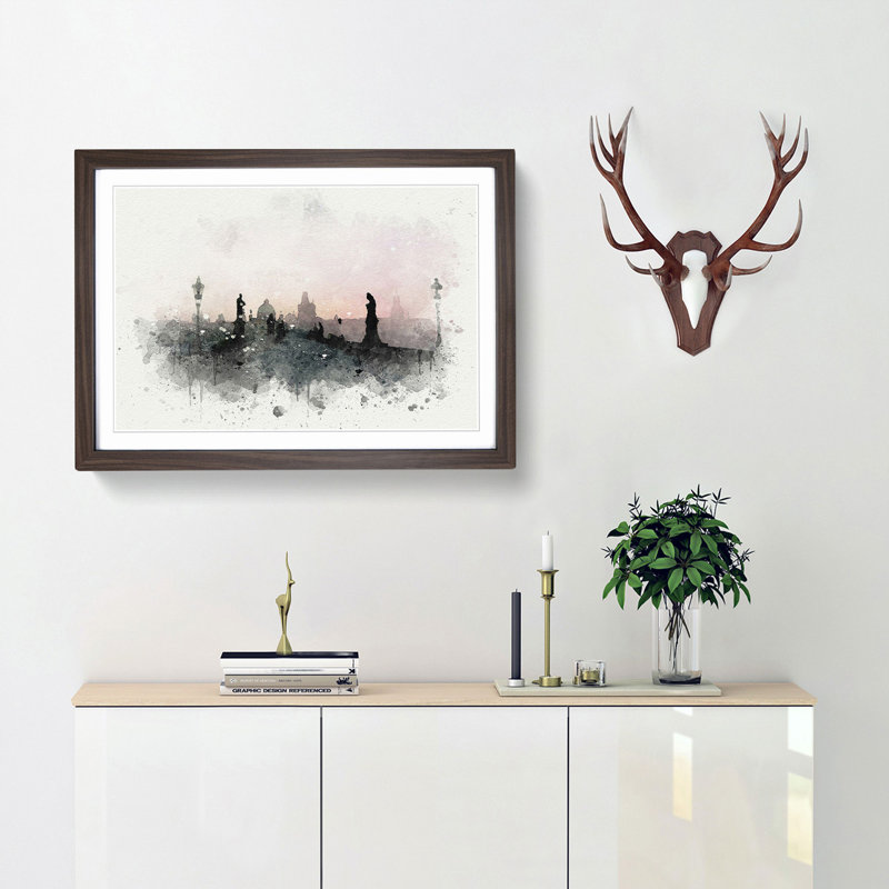 Charles Bridge in Prague in Abstract - Picture Frame Painting Print, Walnut Framed, 62cm H x 87cm W x 2cm D