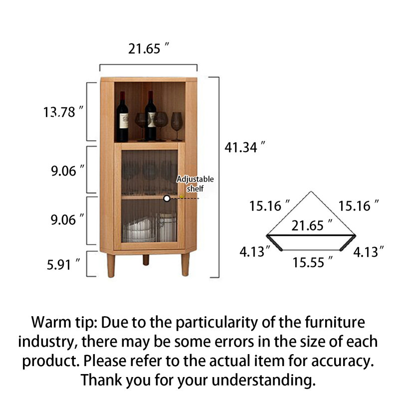 21.65 " W Oak Glass and Solid Wood China Cabinet