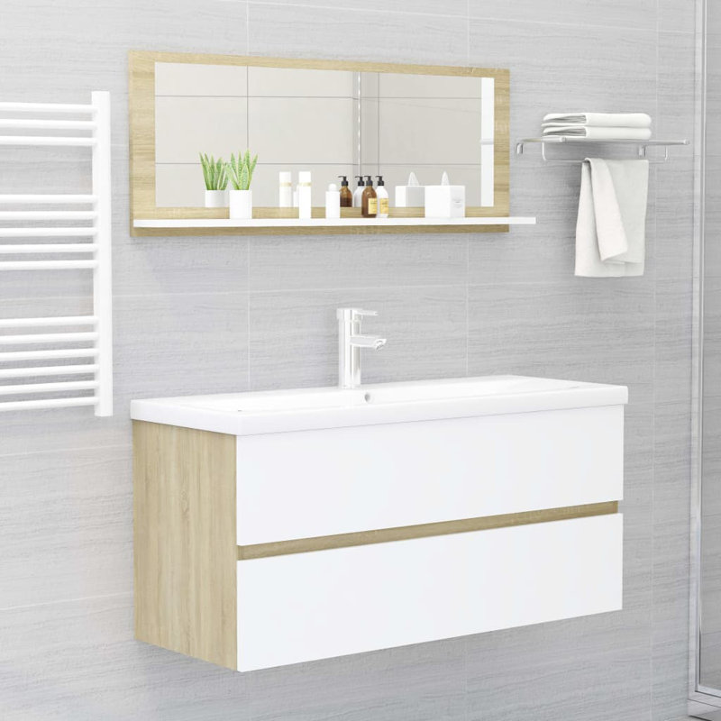 Miroir de salle de bain, Blanc / Chêne de Sonoma, 14,6 po x 39,4 po