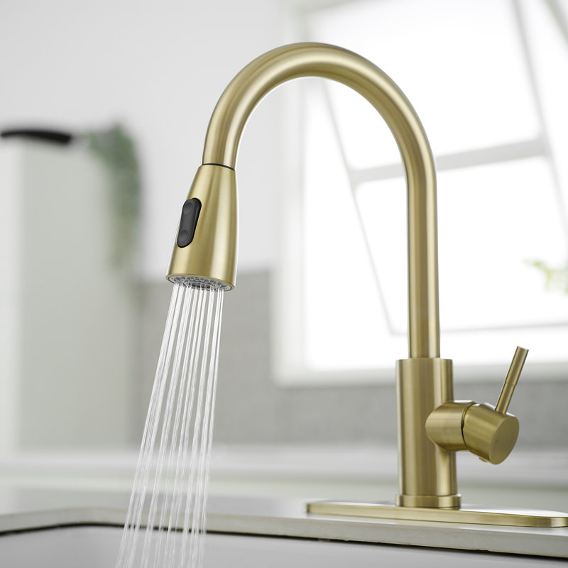 VIBRANTBATH Pull Out Kitchen Faucet, Brushed Gold
