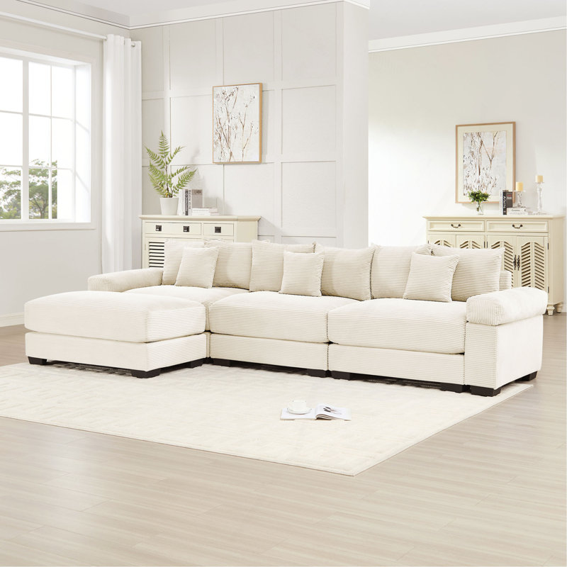 Canapé modulaire en L 130 po surdimensionné en forme de L, tissu en velours côtelé doux, avec repose-pieds, assise profonde, accoudoirs larges, conception ergonomique, 9 coussins, assemblage facile, pour le salon, la chambre à coucher