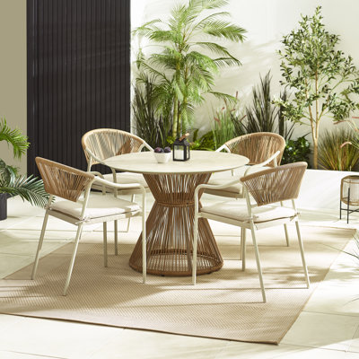 Halleli 4 - Person Acacia Wicker Patio Dining Set with Round Table , Cushions Included
