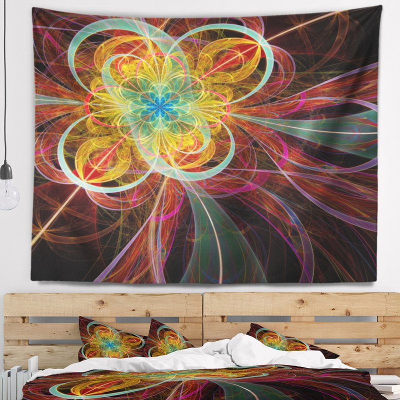 Tapisserie fleur abstraite en couleurs, H 32 po x l 39 po